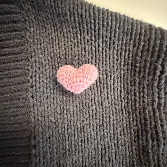 Anthropologie Maeve Susannah 3D Heart Cardigan Sweater Black Pink OS - Picture 4 of 9
